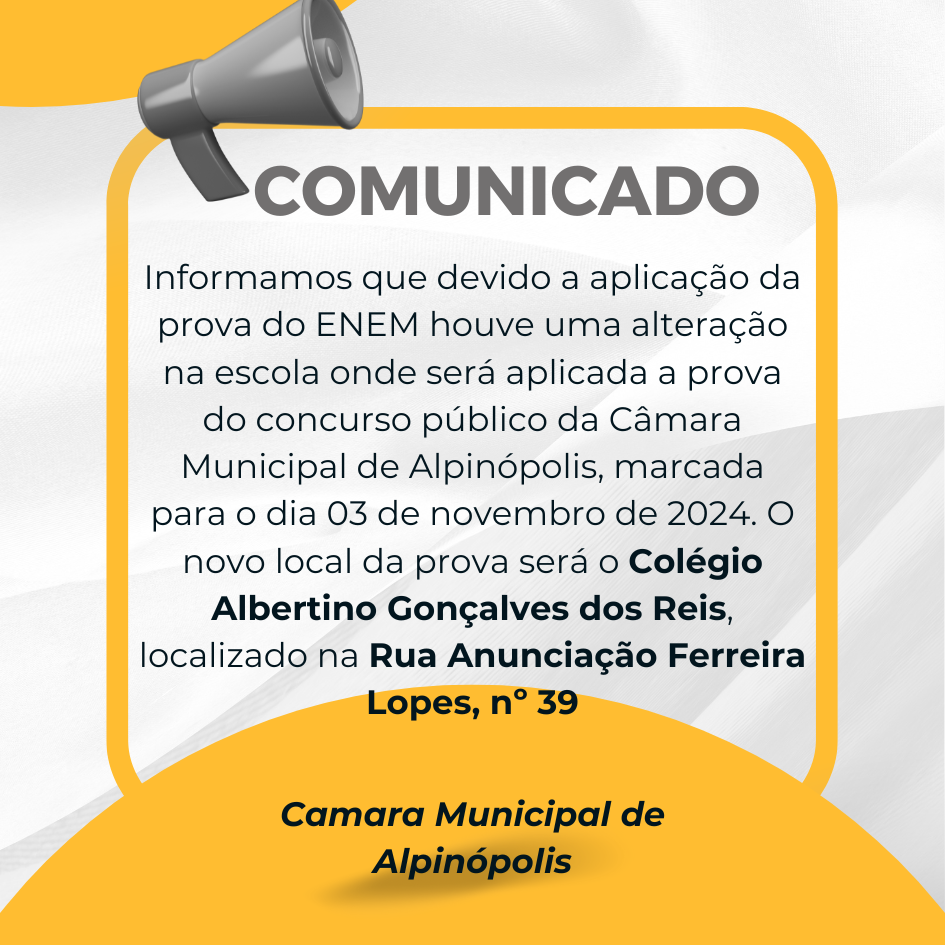 Comunicado - Local de Prova do Concurso Público 001/2024